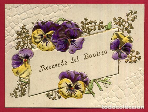 Coleccionismo Cromos antiguos: CROMO FELICITACION RECUEDO DE BAUTIZO FLORES RELIEVE ANTIGUO ORIGINAL CR5 2&ordm;P 18