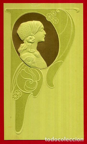 Coleccionismo Cromos antiguos: CROMO FELICITACION RECUEDO MODERNISTA ART NOUVEAU RELIEVE ANTIGUO ORIGINAL CR5 2&ordm;P 19