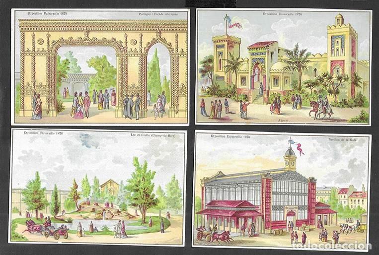 Sammeln alte Sammelbilder: Cromo antiguo. Exposition Universelle Paris 1878 . Lote de 4 . Pavillon de la Gare....Imp. de Mil