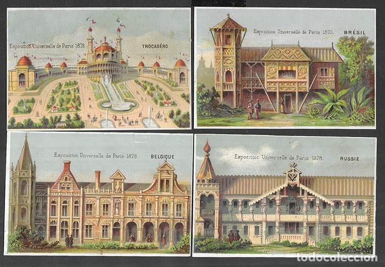Colecionismo Cromos antigos: Cromo antiguo. Exposition Universelle Paris 1878 . Lote de 4 . Br&eacute;sil & Russie & Belgique & Trocad