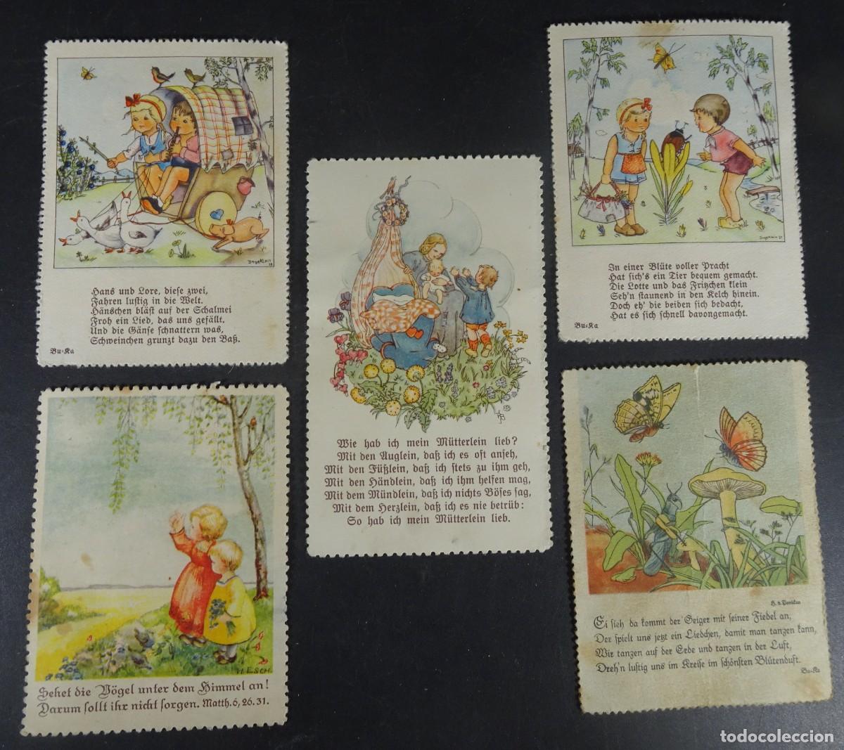 Coleccionismo Cromos antiguos: LOTE DE 5 ANTIGUOS CROMOS O TARJETAS ILUSTRADAS POR DETERMINAR, VER FOTOS