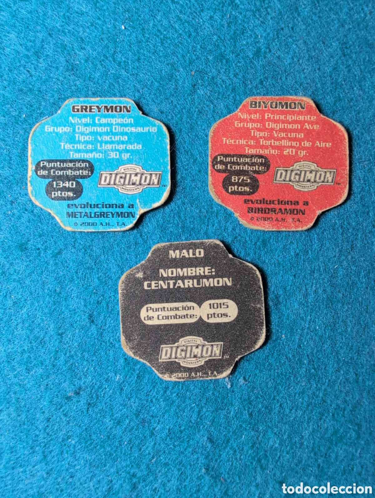 Coleccionismo cromos antiguos: 3 DIGIMON tazos a&ntilde;o 2000 - Foto 2