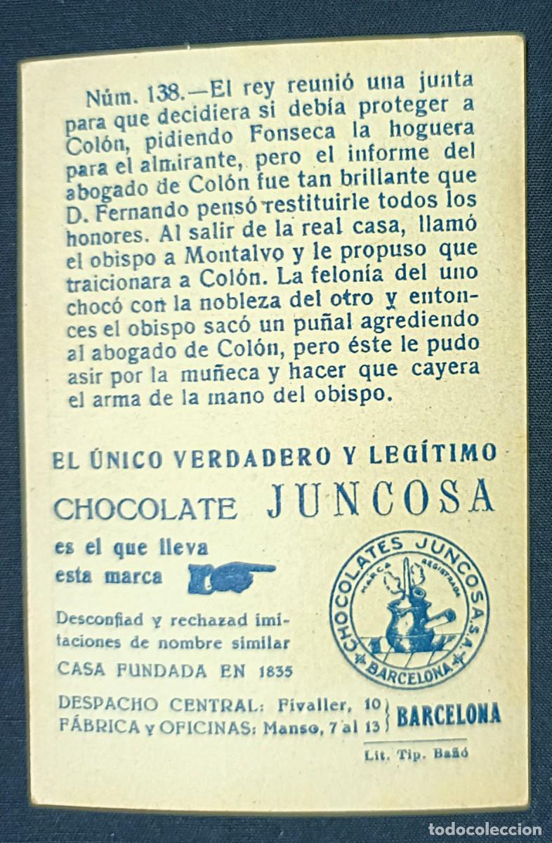 Coleccionismo cromos antiguos: CROMO CRIST&Oacute;BAL COL&Oacute;N N&ordm; 138.CHOCOLATES JUNCOSA - Foto 2