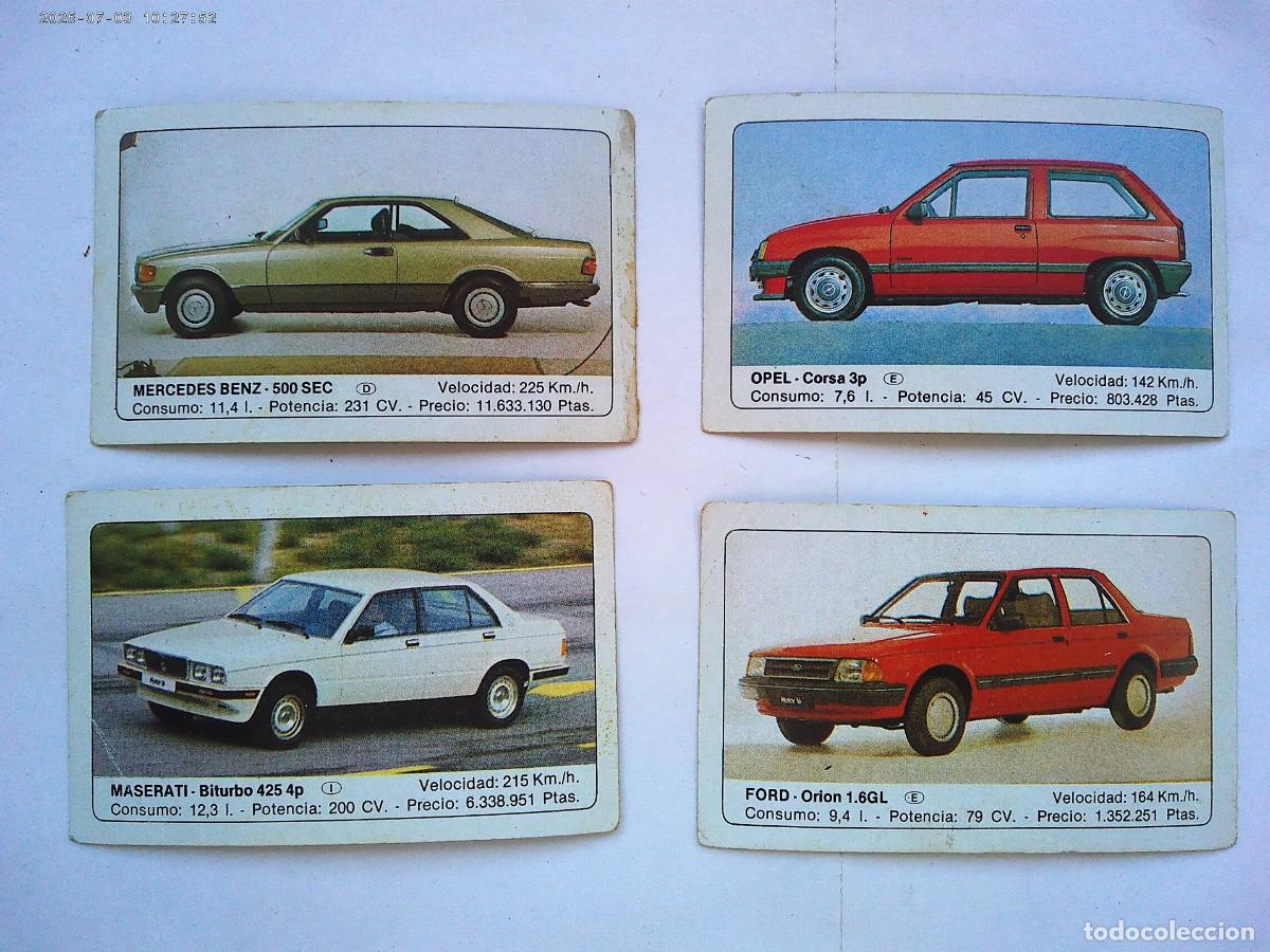 Coleccionismo Cromos antiguos: LOTE DE 4 CROMOS DE &uml; COCHES &uml;: FORD, MASERATI, MERCEDES BENZ Y OPEL . EDICIONES UNIDAS 1986