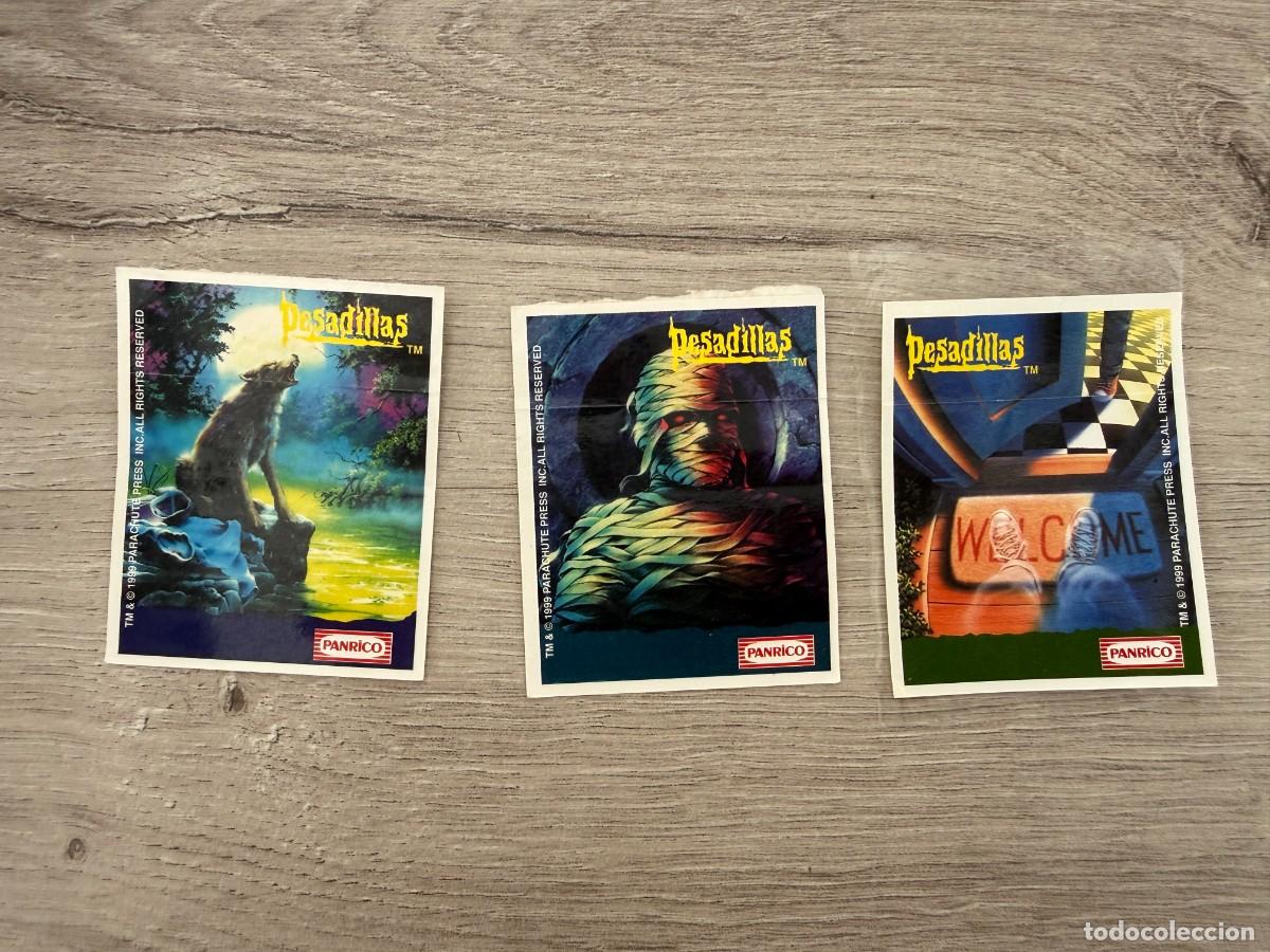 Coleccionismo Cromos antiguos: Pesadillas - 3 Aterradores Cromos y Pegatinas Luminiscentes - Panrico