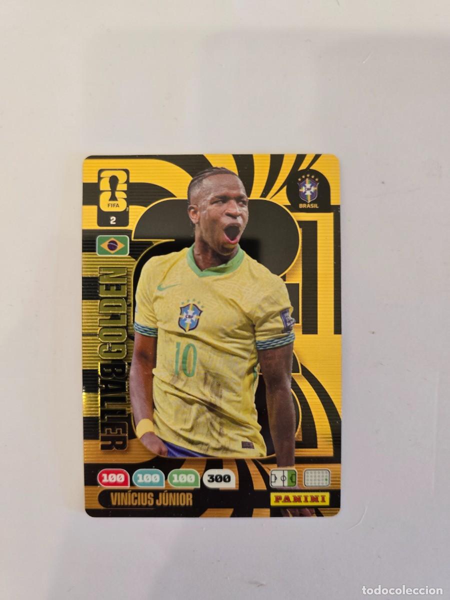 Coleccionismo Cromos antiguos: 2 VIN&Iacute;CIUS J&Uacute;NIOR BRASIL GOLDEN BALLER BAL&Oacute;N ORO ADRENALYN MUNDIAL FIFA WORLD CUP 2026 PANINI