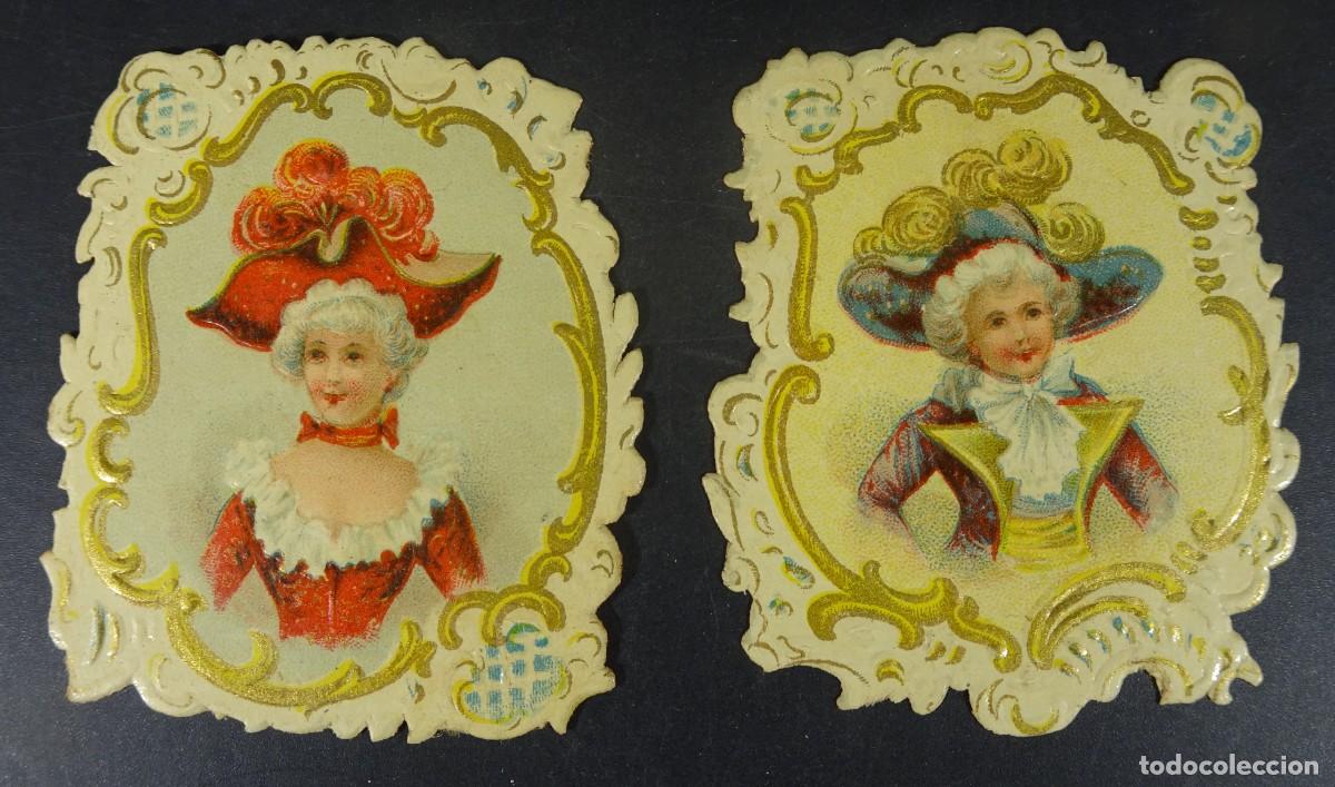 Coleccionismo Cromos antiguos: 2 ANTIGUOS CROMOS TROQUELADOS, TRAJES DE &Eacute;POCA, VER FOTOS