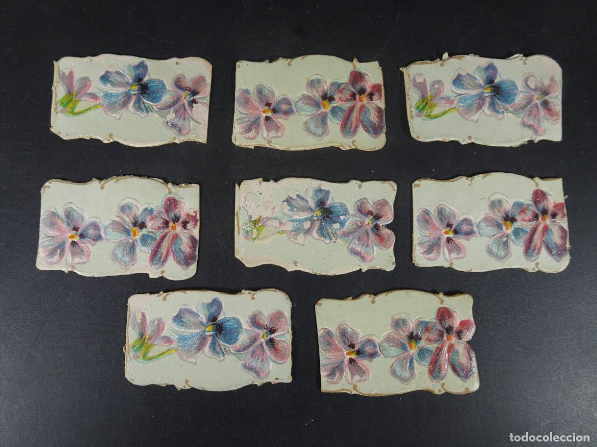 Coleccionismo Cromos antiguos: 8 ANTIGUOS CROMOS TROQUELADOS, TIPO CENEFA DECORACI&Oacute;N, FLORES, VER FOTOS