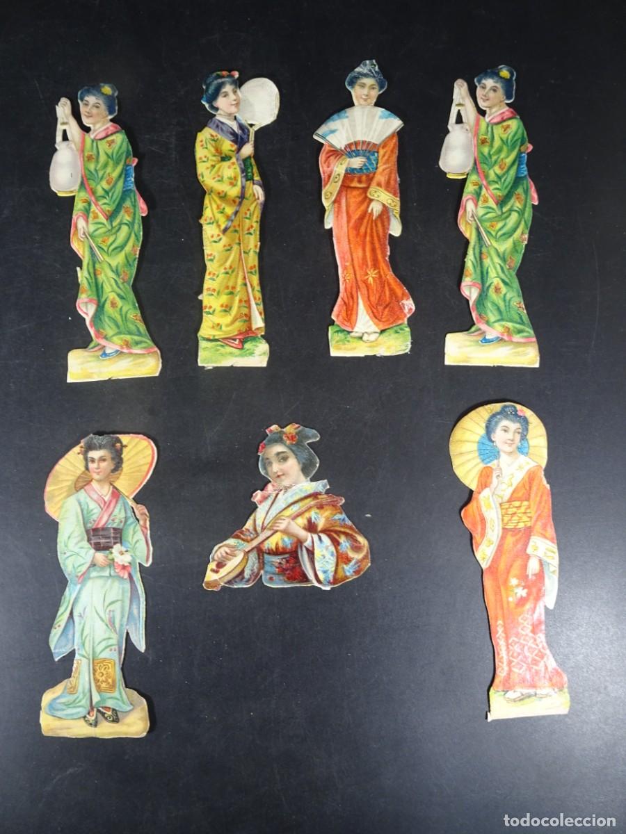 Coleccionismo Cromos antiguos: 7 ANTIGUOS CROMOS TROQUELADOS, GEISHAS ,TRAJES JAPONESES, VER FOTOS