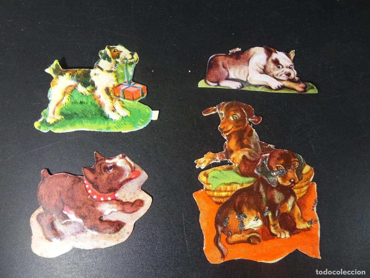 Collectable Antique Stickers: 4 ANTIGUOS CROMOS TROQUELADOS, PERROS, VER FOTOS