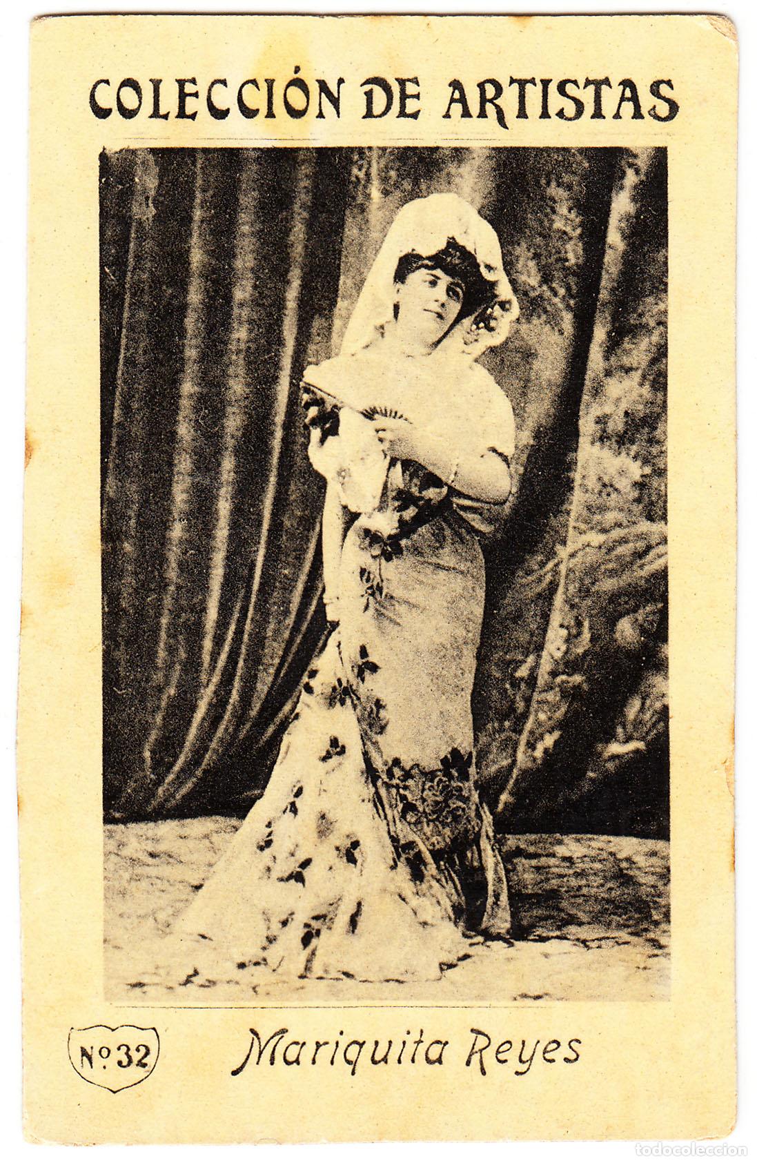 Coleccionismo Cromos antiguos: Fototipia Mariquita Reyes con mantilla y abanico Colecci&oacute;n de artistas N.&ordm; 32 Cupletista