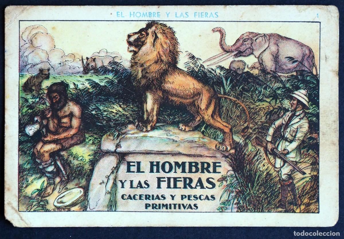 Coleccionismo Cromos antiguos: ANTIGUO CROMO: EL HOMBRE Y LAS FIERAS. CACERIAS Y PESCAS PRIMITIVAS. N&ordm; 1. CHOCOLATES EDUARDO P&Iacute;