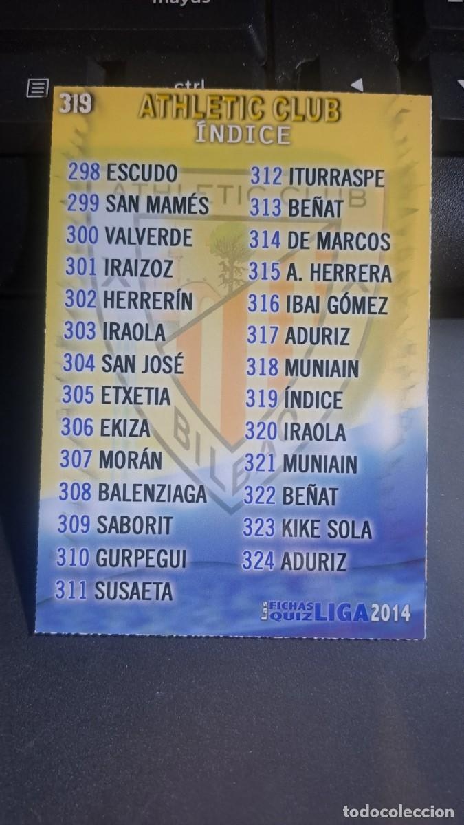 Coleccionismo Cromos antiguos: QUIZ GAME 2014 INDICE ATHLETIC CLUB DE BILBAO 319 CROMO LIGA 2013 2014 13 14 MUNDICROMO