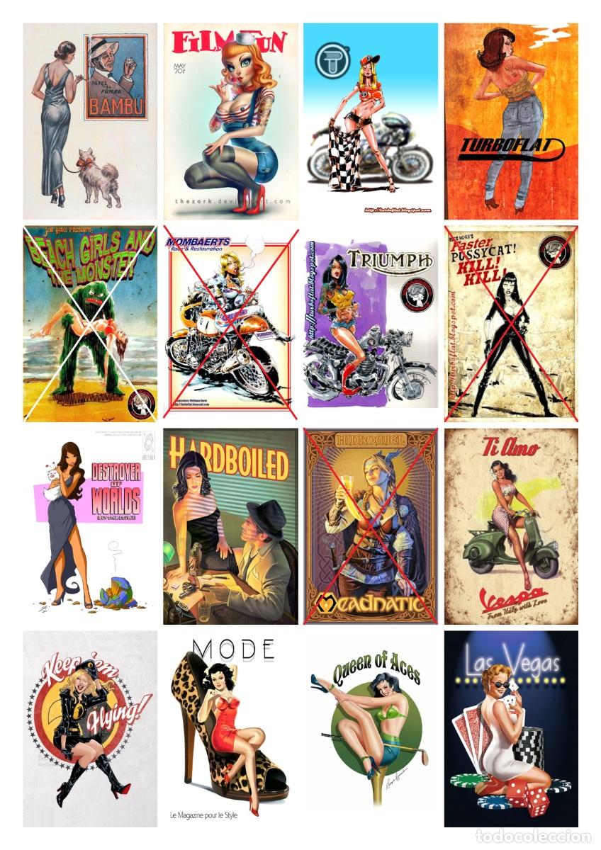 Coleccionismo Cromos antiguos: PEGATINAS 3x1 EURO!! 46x70 mm PIN-UP, VINTAGE, VESPA, TRIUMPH, PUBLICIDAD, PELICULAS, GIRLS