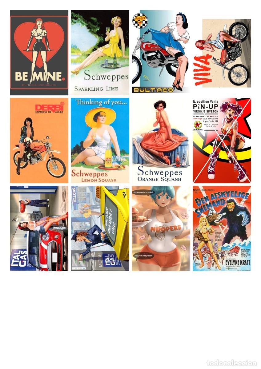 Coleccionismo Cromos antiguos: PEGATINAS 3x1 EURO!! 46x70 mm PIN-UP, VINTAGE, BULTACO, MONTESA, DERBI, SCHWEPPES