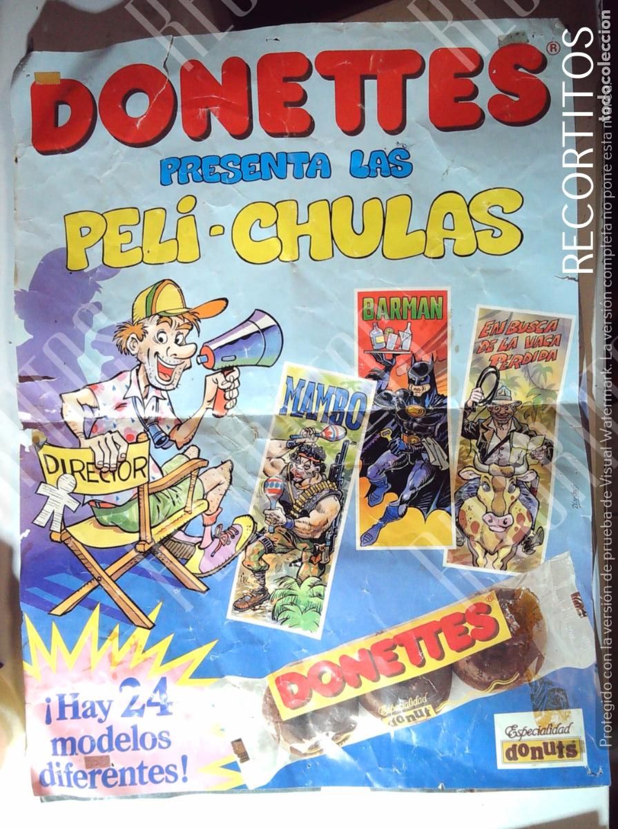 Coleccionismo Cromos antiguos: POSTER DONETTES DONETES DONUTS LAS PELI CHULAS BARMAN EN BUSCA DE LA VACA PERDIDA INDIANA JONES