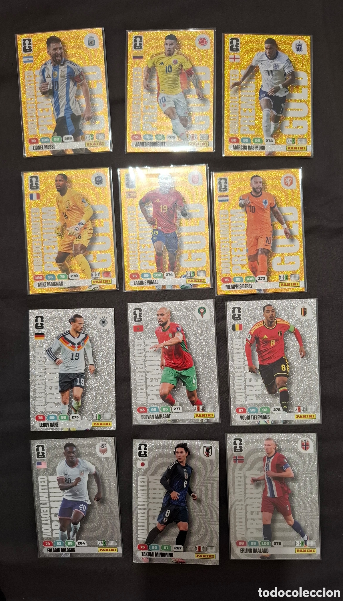 Coleccionismo Cromos antiguos: Lote adrenalyn mundial 2026 limited gold y premium Messi Lamine