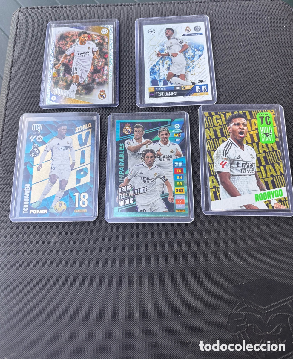 Coleccionismo Cromos antiguos: Lote Real Madrid Rodrygo, Tchouam&eacute;ni, Kroos, Modric y Valverde