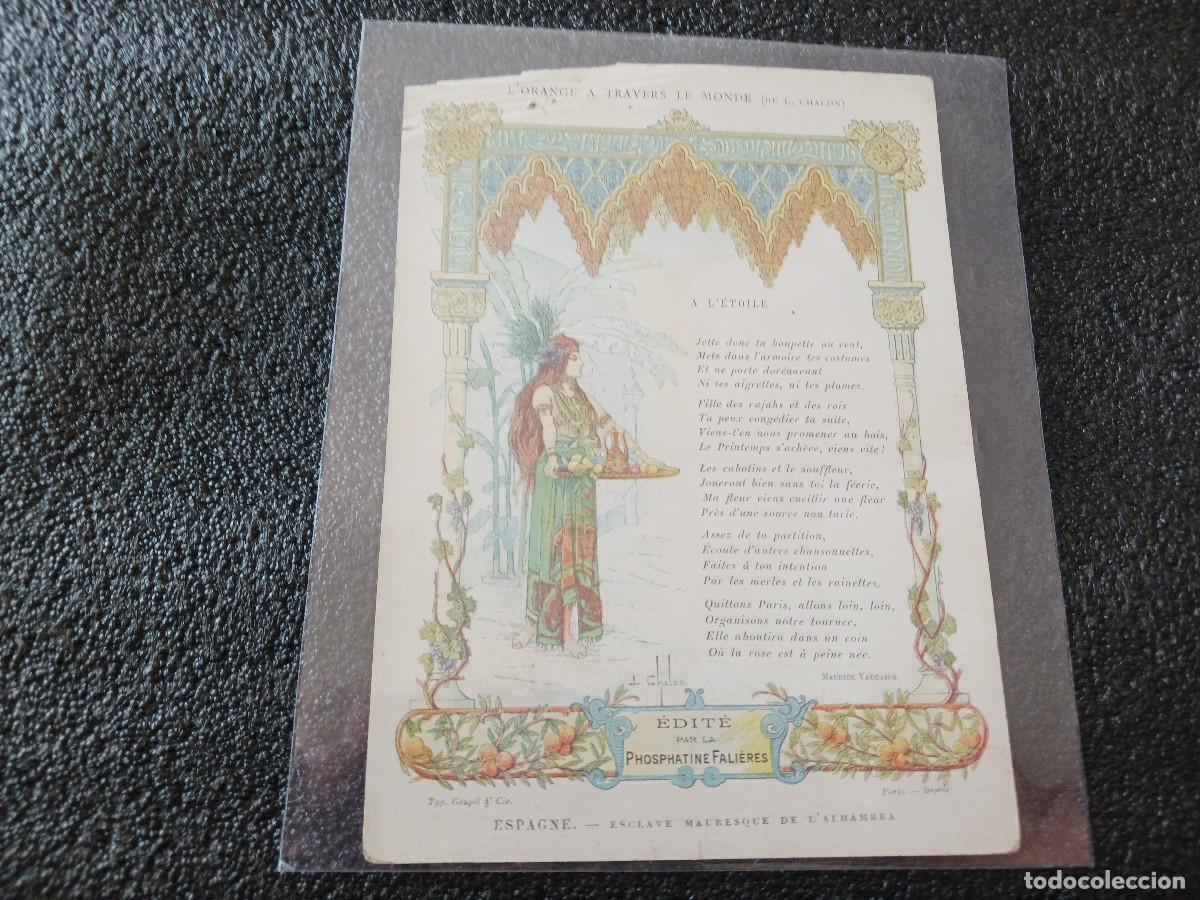 Coleccionismo Cromos antiguos: cromo menu, espagne, esclave mauresque de l`alhambra, ed. LA PHOSPHATINE FALIERES