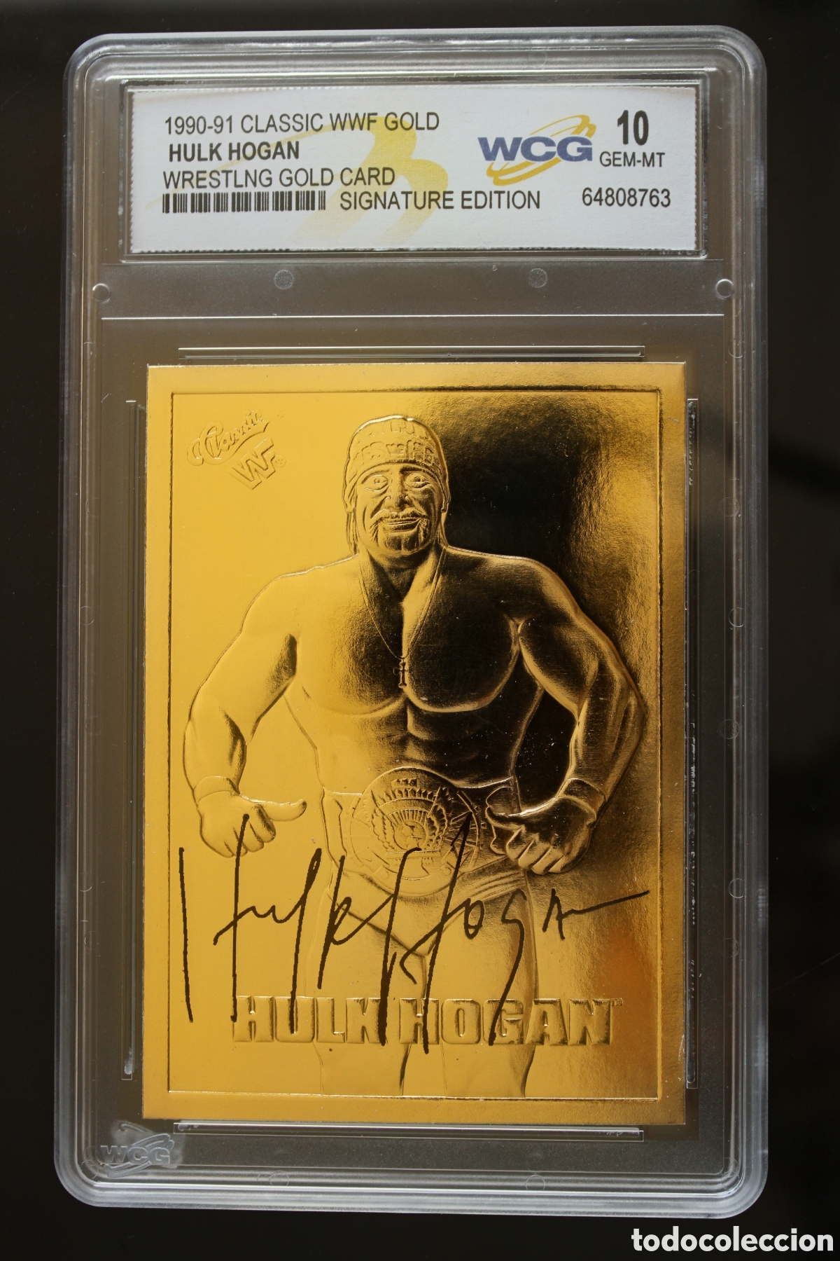Coleccionismo Cromos antiguos: Hulk Hogan - 1990-91 Classic WWF Gold (Signature Edition) - Grado WCG 10 GEM-Mt. Carta de colecci&oacute;n