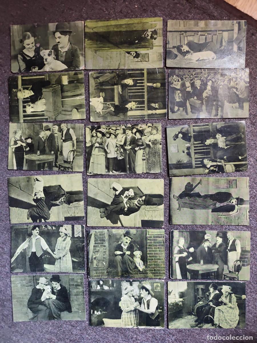 Coleccionismo Cromos antiguos: Chaplin Charlot Vida de perro colecci&oacute;n completa 18 tarjetas postales chocolate Amatller