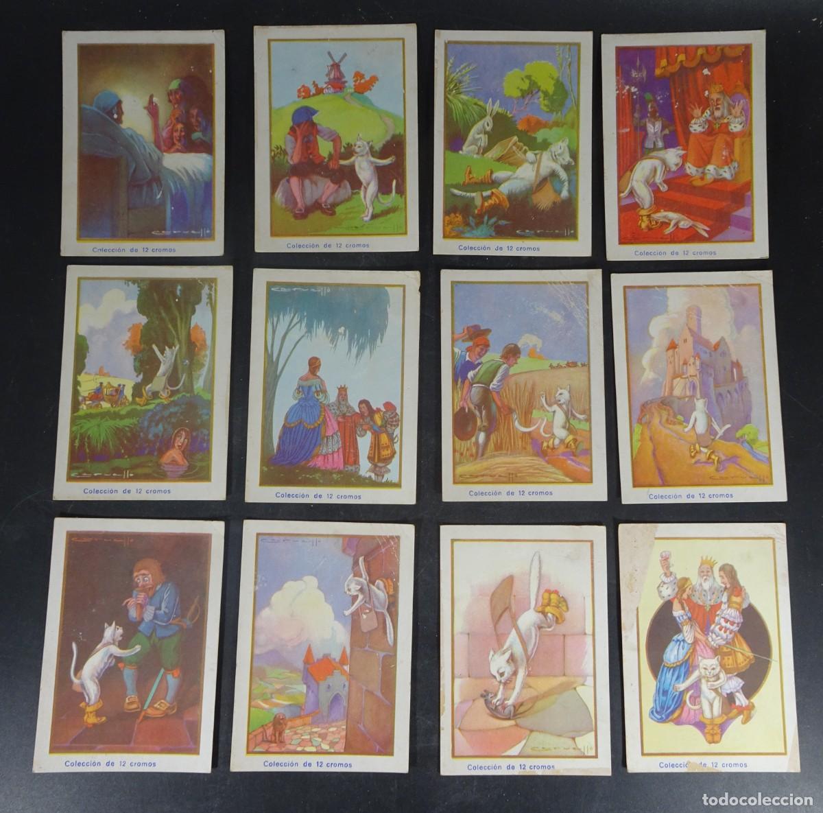 Coleccionismo Cromos antiguos: EL GATO CON BOTAS, COMPLETO 12 CROMOS, CHOCOLATES COMET, FIGUERAS, VER FOTOS
