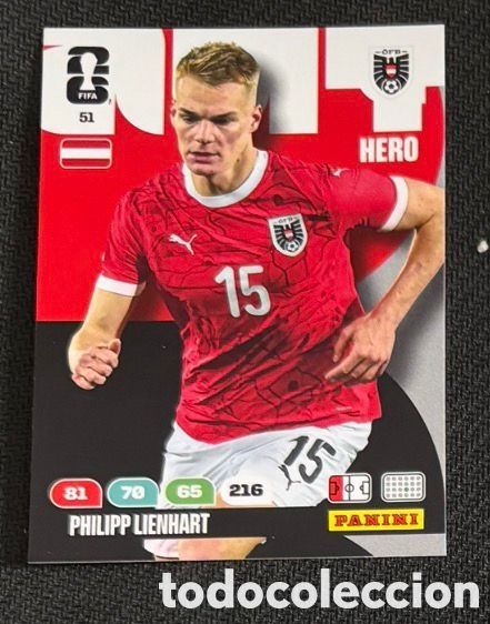 Coleccionismo Cromos antiguos: 51 LIENHART AUSTRIA Carta FIFA WORLD CUP 2026 mundial ADRENALYN XL