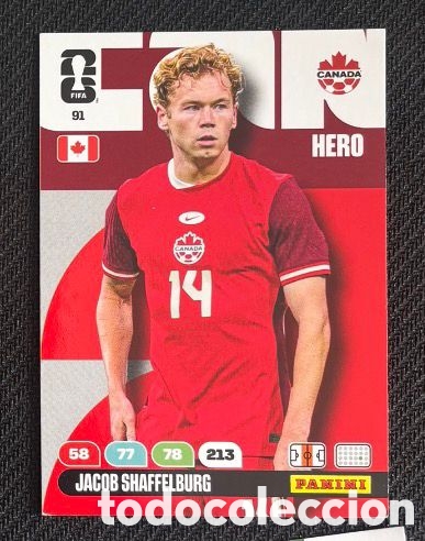 Coleccionismo Cromos antiguos: 91 JACOB CANADA Carta FIFA WORLD CUP 2026 mundial ADRENALYN XL
