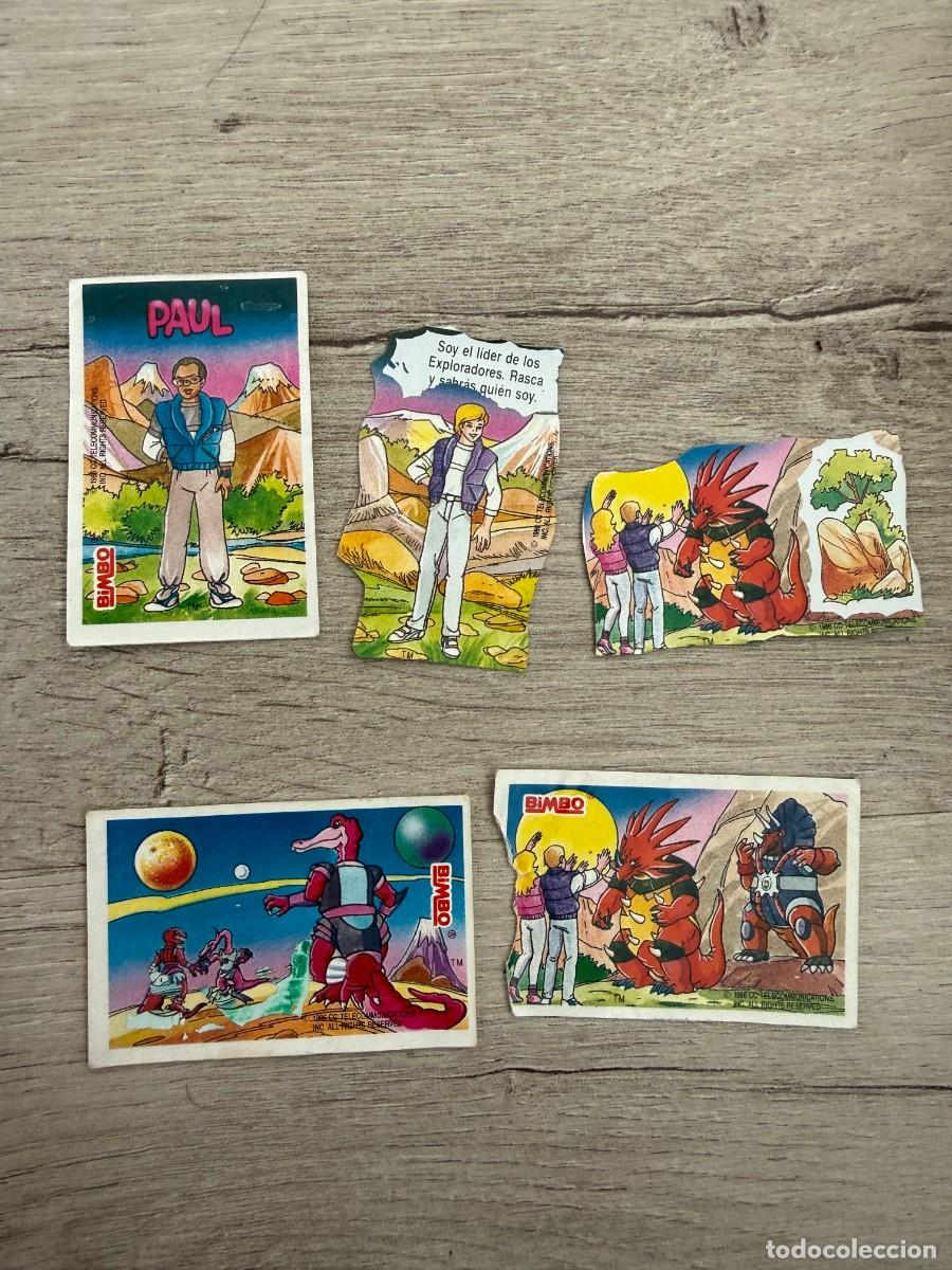 Coleccionismo cromos antiguos: 5 cromos Dinosaucers de Bimbo - 10, 16, 16, 23, 24.