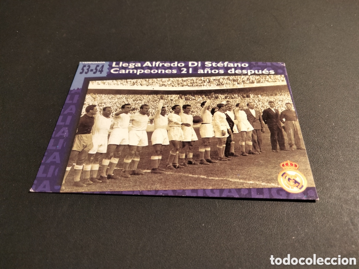 Coleccionismo cromos antiguos: REAL MADRID ORO # 31 LLEGA DI STEFANO CAMPEONES 21 A&Ntilde;OS DESPUES 1953/54 FICHA 1902/1996 MAGIC BOX