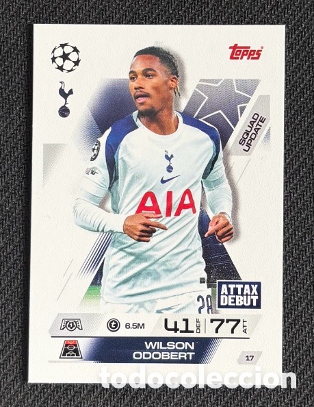 Coleccionismo cromos antiguos: 17 Wilson Odobert Tottenham Colecci&oacute;n match attax TOPPS 2025 2026
