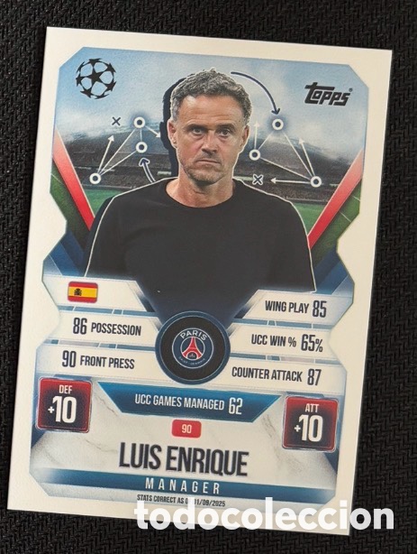 Coleccionismo cromos antiguos: Luis enrique entrenador PSG Colecci&oacute;n match attax TOPPS 2025 2026