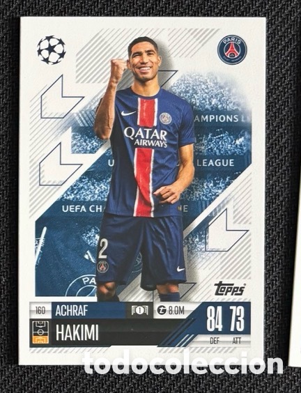 Coleccionismo cromos antiguos: 160 Hakimi PSG Colecci&oacute;n match attax TOPPS 2024 2025