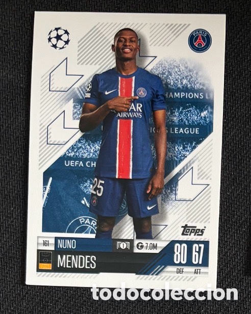 Coleccionismo cromos antiguos: 161 Nuno Mendes PSG Colecci&oacute;n match attax TOPPS 2024 2025
