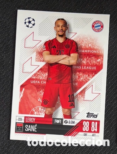 Coleccionismo cromos antiguos: 223 Leroy Sane Bayern M&uacute;nich Colecci&oacute;n match attax TOPPS 2024 2025