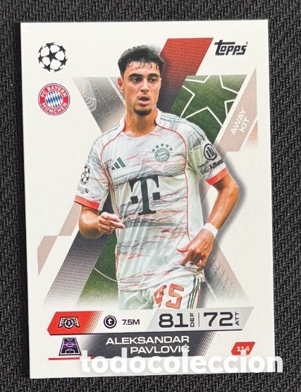 Coleccionismo cromos antiguos: 114 Pavlovic Bayern M&uacute;nich Colecci&oacute;n match attax TOPPS 2025 2026