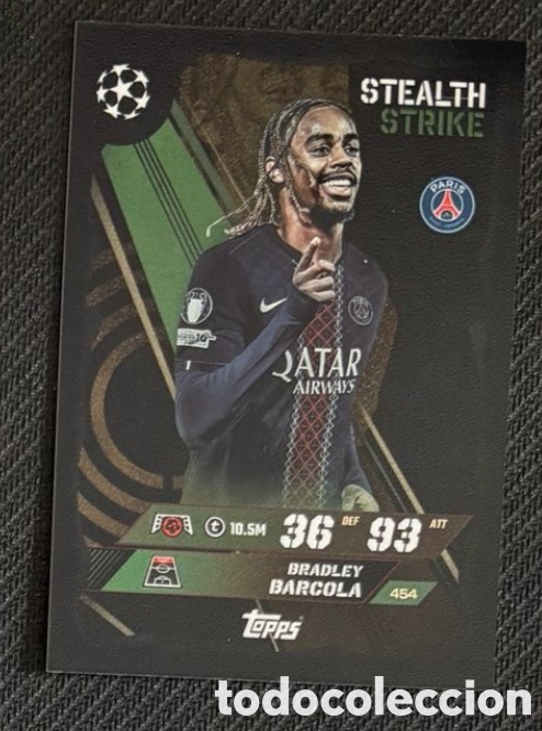 Coleccionismo cromos antiguos: Barcola PSG Topps Match Attax UEFA 2025-26 Stealth Strike