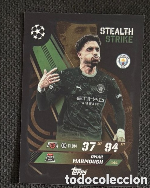 Coleccionismo cromos antiguos: Marmoush Manchester City Topps Match Attax UEFA 2025-26 Stealth Strike