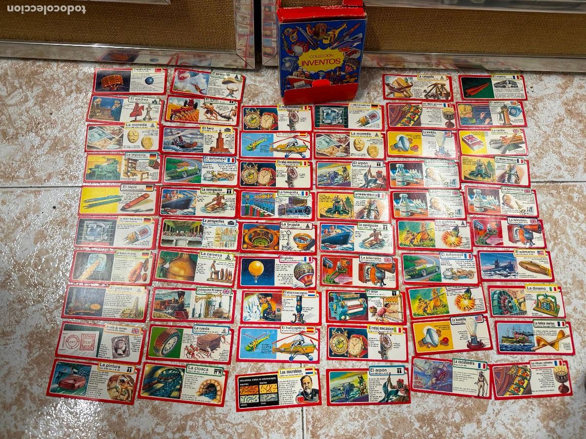 Coleccionismo cromos antiguos: Lote de 58 cromos o fichas COLECCION INVENTOS BIMBO., con su fichero