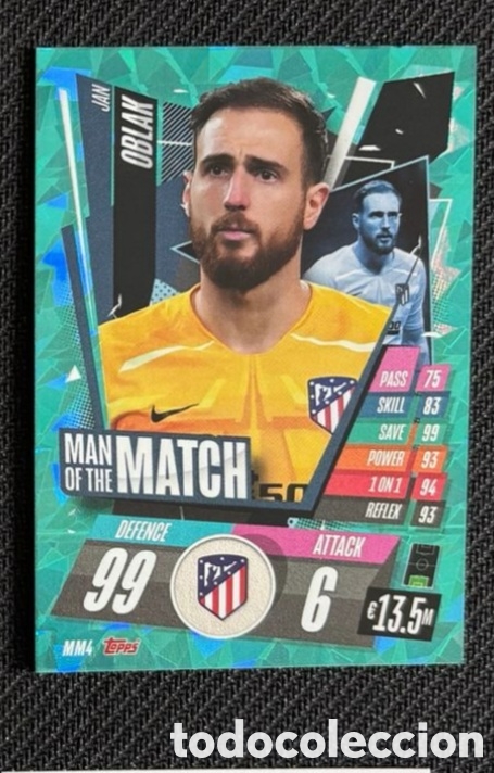 Coleccionismo cromos antiguos: Oblak atletico madrid Man of the Match Topps Match Attax Champions League 2020/2021