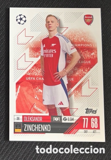 Coleccionismo cromos antiguos: 36 Zinchenko Arsenal Colecci&oacute;n match attax TOPPS 2024 2025