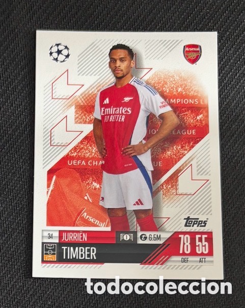 Coleccionismo cromos antiguos: 34 Timber Arsenal Colecci&oacute;n match attax TOPPS 2024 2025