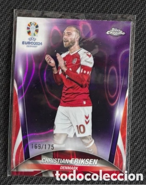 Coleccionismo cromos antiguos: Eriksen Dinamarca numerada 169/175 Purple Lava Refractor Topps Chrome UEFA Euro 2024