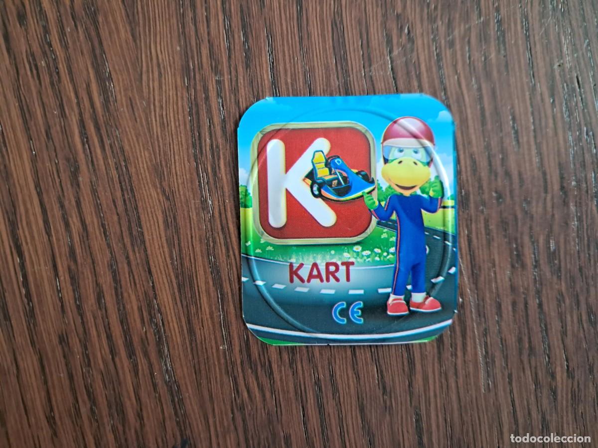 Coleccionismo cromos antiguos: CROMO TAPA DANONINO PETIT DINO DANONE, KART, ABECEDARIO LETRA K