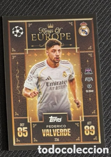 Coleccionismo cromos antiguos: FEDERICO VALVERDE REAL MADRID KINGS OF EUROPE MATCH ATTAX TOPPS