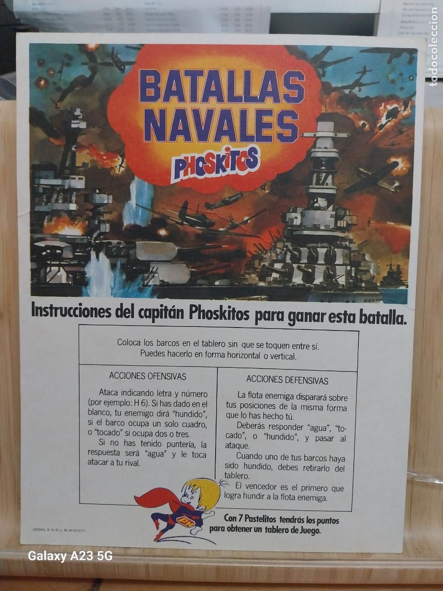 Coleccionismo cromos antiguos: PHOSKITOS BATALLAS NAVALES TABLERO ORIGINAL A&Ntilde;O 1977 PASTELITOS PROMO 22.5X17.3CMS