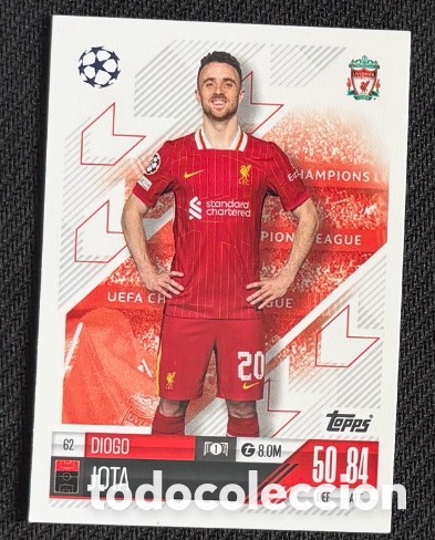 Coleccionismo cromos antiguos: 62 DIOGO JOTA LIVERPOOL Colecci&oacute;n match attax TOPPS 2024 2025