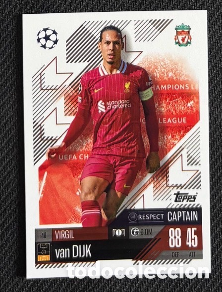 Coleccionismo cromos antiguos: 48 VAN DIJK LIVERPOOL Colecci&oacute;n match attax TOPPS 2024 2025
