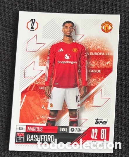 Coleccionismo cromos antiguos: 108 RASHFORD MANCHESTER UNITED Colecci&oacute;n match attax TOPPS 2024 2025