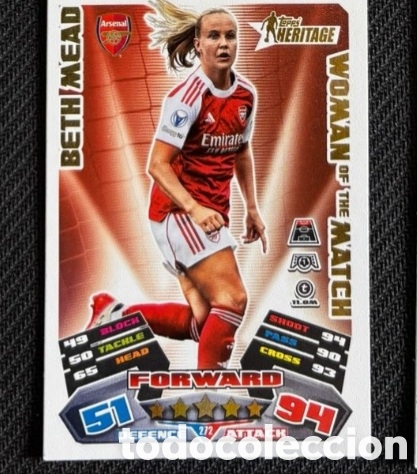 Coleccionismo cromos antiguos: BETH MEAD ARSENAL Heritage WOMAN OF THE MATCH TOPPS MATCH ATTAX EXTRA CHAMPIONS 2024 2025
